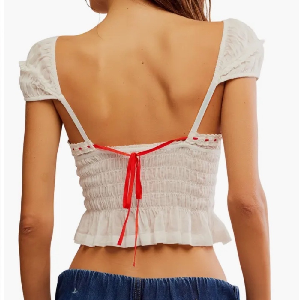 NWT Free People white sweetheart top with red ribbon M